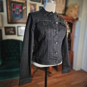 Burberry Brit Black Leather Trucker Jacket Cropped Tailored Moto Slim Womens L